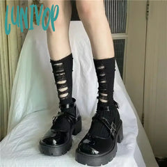 Lunivop Gothic Ripped Mid Tube Socks Hand Cut Pile Knitted Y2K Hot Girlwomen Punk Harajuku Clothing