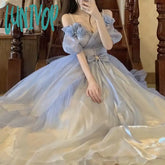 Lunivop Gradient Blue Lolita Dress Women Summer New Sweet Birthday Party For Young Girls
