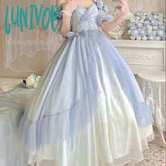 Lunivop Gradient Blue Lolita Dress Women Summer New Sweet Birthday Party For Young Girls