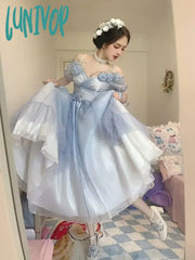 Lunivop Gradient Blue Lolita Dress Women Summer New Sweet Birthday Party For Young Girls