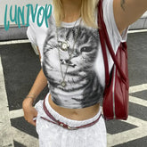 Lunivop Graphic Tees 2000S Clothes Y2K Streetwear Trendy Short Sleeve Crop Tops White T Shirts For