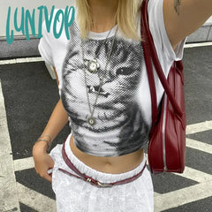 Lunivop Graphic Tees 2000S Clothes Y2K Streetwear Trendy Short Sleeve Crop Tops White T Shirts For
