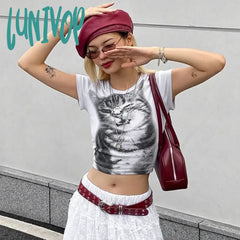 Lunivop Graphic Tees 2000S Clothes Y2K Streetwear Trendy Short Sleeve Crop Tops White T Shirts For