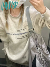 Lunivop Gray Letter Print Sweatshirts Women Harajuku Streetwear Vintage Crew Neck Hoodies Casual