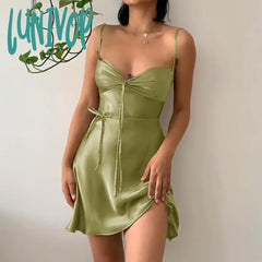 Lunivop Green Mini Satin Club Party Dresses Sexy Summer Slip Dress Beach Outfits For Women Fashion