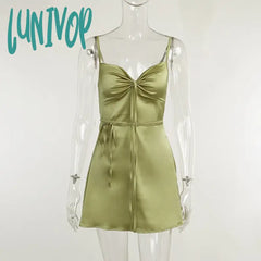 Lunivop Green Mini Satin Club Party Dresses Sexy Summer Slip Dress Beach Outfits For Women Fashion