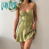 Lunivop Green Mini Satin Club Party Dresses Sexy Summer Slip Dress Beach Outfits For Women Fashion