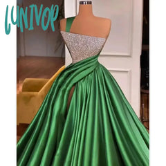 Lunivop Green One Shoulder Prom Dress Large Hem Long Evening 2024 Girls Party Gown فساتين