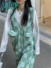 Lunivop Green Plaid Jumpsuit Women’s Korean Version Loose New Age-Reducing Small Wide-Leg Pants
