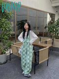 Lunivop Green Plaid Jumpsuit Women’s Korean Version Loose New Age-Reducing Small Wide-Leg Pants