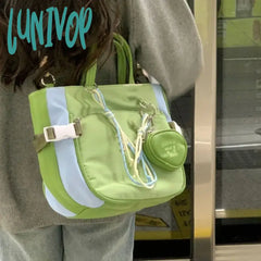 Lunivop Green Womens Shoulder Bag Nylon Large Capacity Casual Student Tote Jk Cute Aesthetic