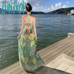 Lunivop Grunge Halter Fairy Retro Evening Dress For Women Floral Elegant Party Summer Dresses Fancy
