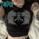 Lunivop Grunge Y2K Aesthetic Vintage Basic Tees Ladies Clothes Retro Graphic Crop Top Black Short