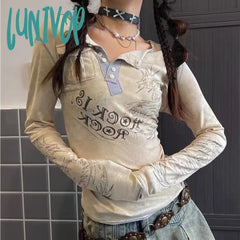 Lunivop Grunge Y2K Long Sleeve Tshirt Women Vintage Harajuku Print Tshirts Japanese 2000S Style