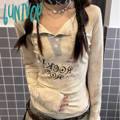 Lunivop Grunge Y2K Long Sleeve Tshirt Women Vintage Harajuku Print Tshirts Japanese 2000S Style