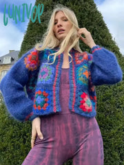 Lunivop Gypsy Lady Knitted Block Pattern Sweater Cardigan Handmade Crochet Women Bohemian Laides