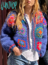 Lunivop Gypsy Lady Knitted Block Pattern Sweater Cardigan Handmade Crochet Women Bohemian Laides