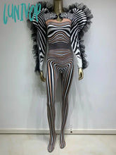 Lunivop Halloween Women Long Sleeve Zebra Ruffles Jumpsuit Birthday Party Costume Bar Nightclub
