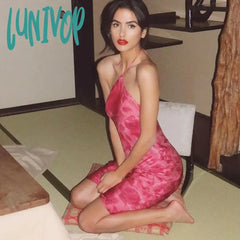 Lunivop Halter Backless Mini Print Dress Summer Women Sexy Strap Bodycon Y2K Clothes Outfits Club