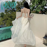 Lunivop Halter Holiday Style Sling Dress For Women 2024 Sleeveless Solid Vacation Summer Prom