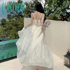 Lunivop Halter Holiday Style Sling Dress For Women 2024 Sleeveless Solid Vacation Summer Prom