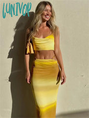 Lunivop Halter Neck Sleeveless Crop Top And Low Waist Bodycon Skirt Two Piece Set Women Backless