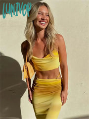 Lunivop Halter Neck Sleeveless Crop Top And Low Waist Bodycon Skirt Two Piece Set Women Backless