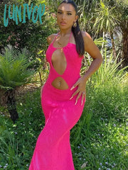 Lunivop Halter Sexy Club Backless Cut Out Maxi Dress For Women Knitted Fashion Sleeveless Long