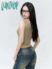 Lunivop Harajuku Crop Graphic Tshirts Women Streetwear Y2K Grunge Angel Cartoon Print Tops Sexy