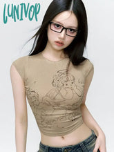 Lunivop Harajuku Crop Graphic Tshirts Women Streetwear Y2K Grunge Angel Cartoon Print Tops Sexy