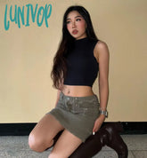 harajuku fashion dress to impress American Retro Ins Hot Girl Frayed Skirt Women's Summer New Slimming Versatile Denim Hip Skirt