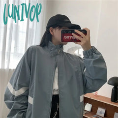 Lunivop Harajuku Fashion Jacket Women Oversize Vintage Zipper Y2K Streetwear College Style Summer