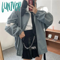 Lunivop Harajuku Fashion Jacket Women Oversize Vintage Zipper Y2K Streetwear College Style Summer