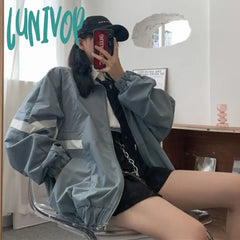 Lunivop Harajuku Fashion Jacket Women Oversize Vintage Zipper Y2K Streetwear College Style Summer