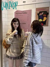 Lunivop Harajuku Fashion Striped Hooded Sweater Women American Retro Knitted Pullover Vintage