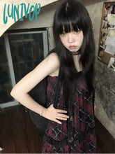 Lunivop Harajuku Goth Red Mini Plaid Dress Women Y2K Gothic Mall Cyber Punk Halloween Dresses