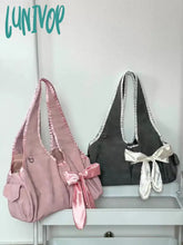 Lunivop Harajuku Large Capacity Tote Bag Women Fairycore Aesthetic Bow Chic Grey Handbag Female
