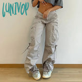 Lunivop Harajuku Solid Drawstring Cargo Pants Female Streetwear Tech Pockets Draped Baggy Trousers