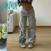 Lunivop Harajuku Solid Drawstring Cargo Pants Female Streetwear Tech Pockets Draped Baggy Trousers