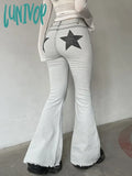Lunivop Harajuku Star Printed Skinny Flare Jeans Denim Vintage Korean Slim Stitching Female Pants