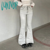 Lunivop Harajuku Star Printed Skinny Flare Jeans Denim Vintage Korean Slim Stitching Female Pants