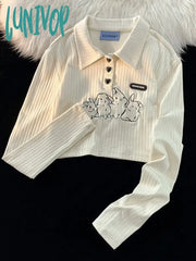 Lunivop Harajuku Streetwear Crop T Shirts Women Y2K Vintage Kawaii Rabbit Printed Tops American