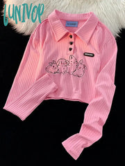 Lunivop Harajuku Streetwear Crop T Shirts Women Y2K Vintage Kawaii Rabbit Printed Tops American