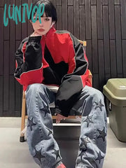 Lunivop Harajuku Streetwear Jackets Women Y2K Aesthetic Star Patchwork Coats All Match Grunge Loose