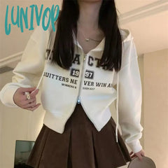 Lunivop Harajuku Vintage Letter Printed Hoodie Y2K Korean Sweatshirts Women Spring Long Sleeve