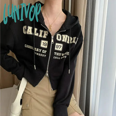 Lunivop Harajuku Vintage Letter Printed Hoodie Y2K Korean Sweatshirts Women Spring Long Sleeve