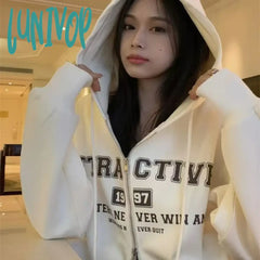 Lunivop Harajuku Vintage Letter Printed Hoodie Y2K Korean Sweatshirts Women Spring Long Sleeve