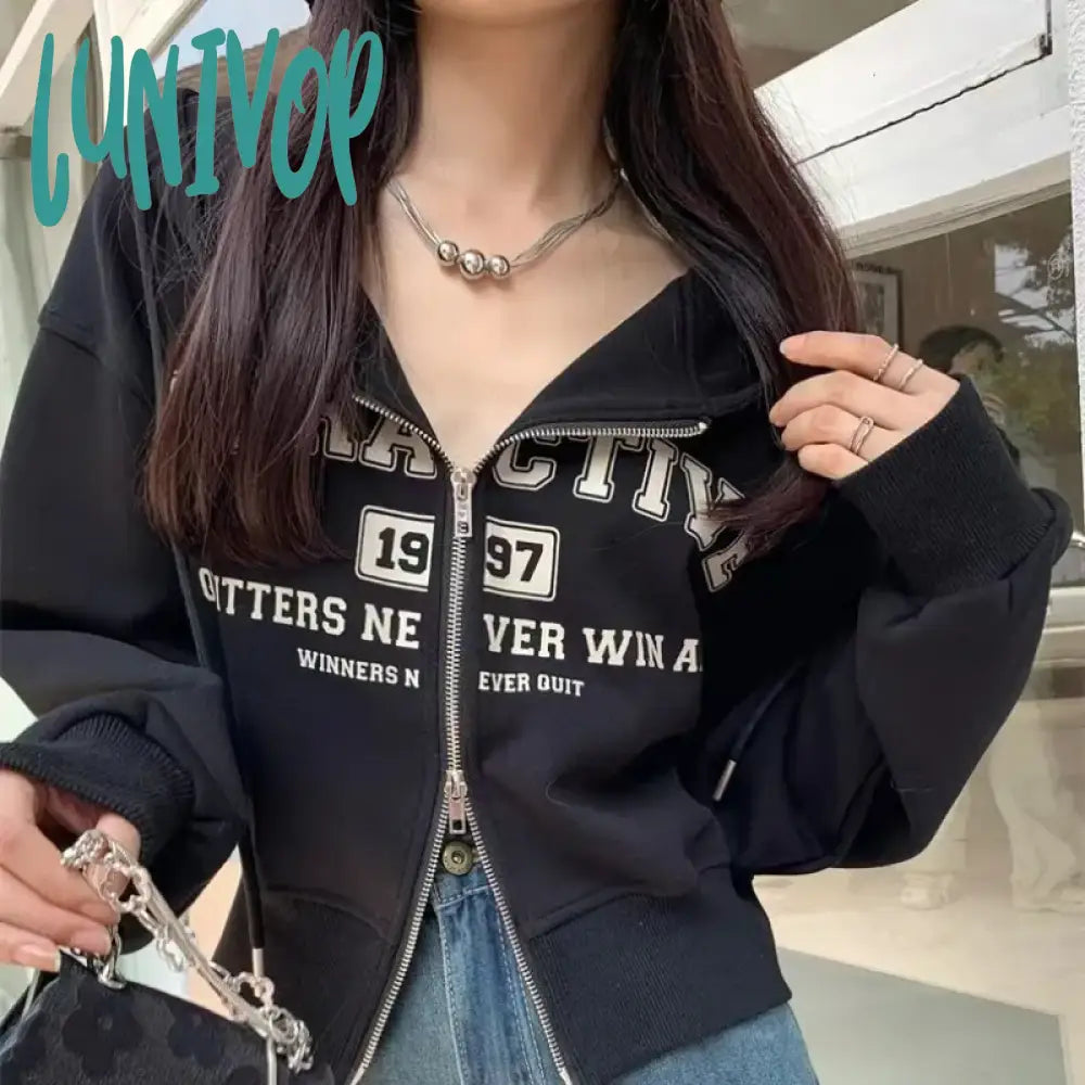 Lunivop Harajuku Vintage Letter Printed Hoodie Y2K Korean Sweatshirts Women Spring Long Sleeve