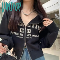 Lunivop Harajuku Vintage Letter Printed Hoodie Y2K Korean Sweatshirts Women Spring Long Sleeve