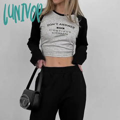 Lunivop Harajuku Vintage Letter Printed T Shirt Women Patchwork Long Sleeves Tshirts Y2K Casual